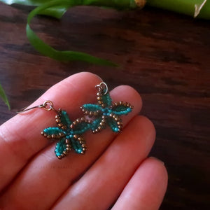 Heart in Hawaii Tiny Pinwheel Plumeria Earrings - Jungle Green