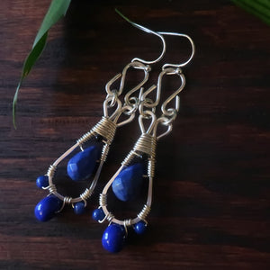 Temple Tree Silver-Plated Pendulum Dangle Earrings - Lapis Lazuli