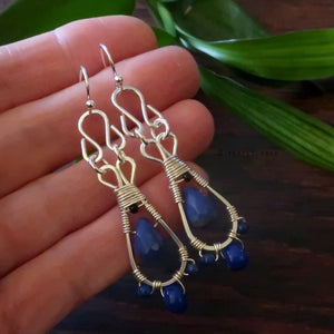Temple Tree Silver-Plated Pendulum Dangle Earrings - Lapis Lazuli