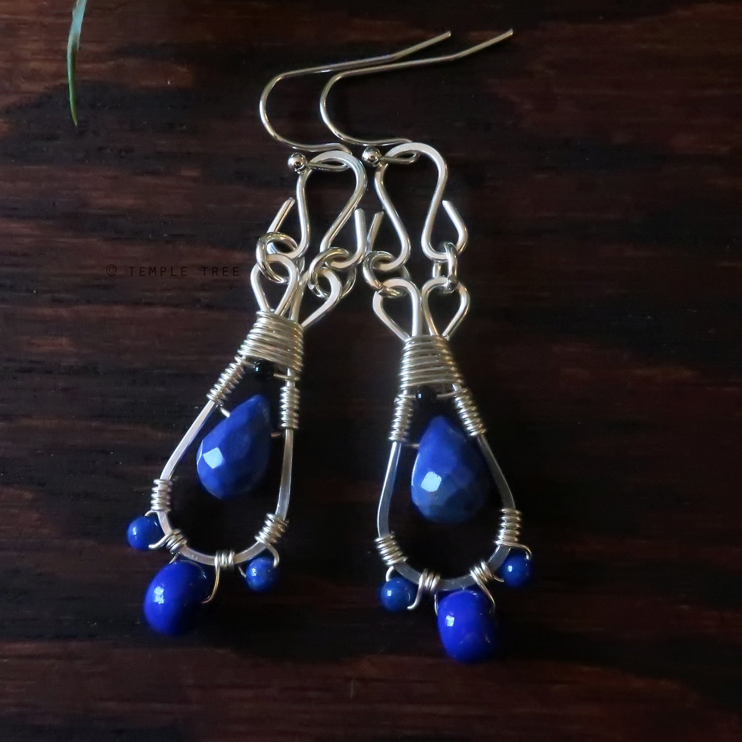 Temple Tree Silver-Plated Pendulum Dangle Earrings - Lapis Lazuli