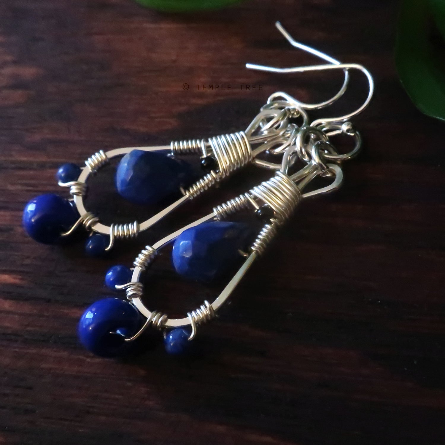 Temple Tree Silver-Plated Pendulum Dangle Earrings - Lapis Lazuli