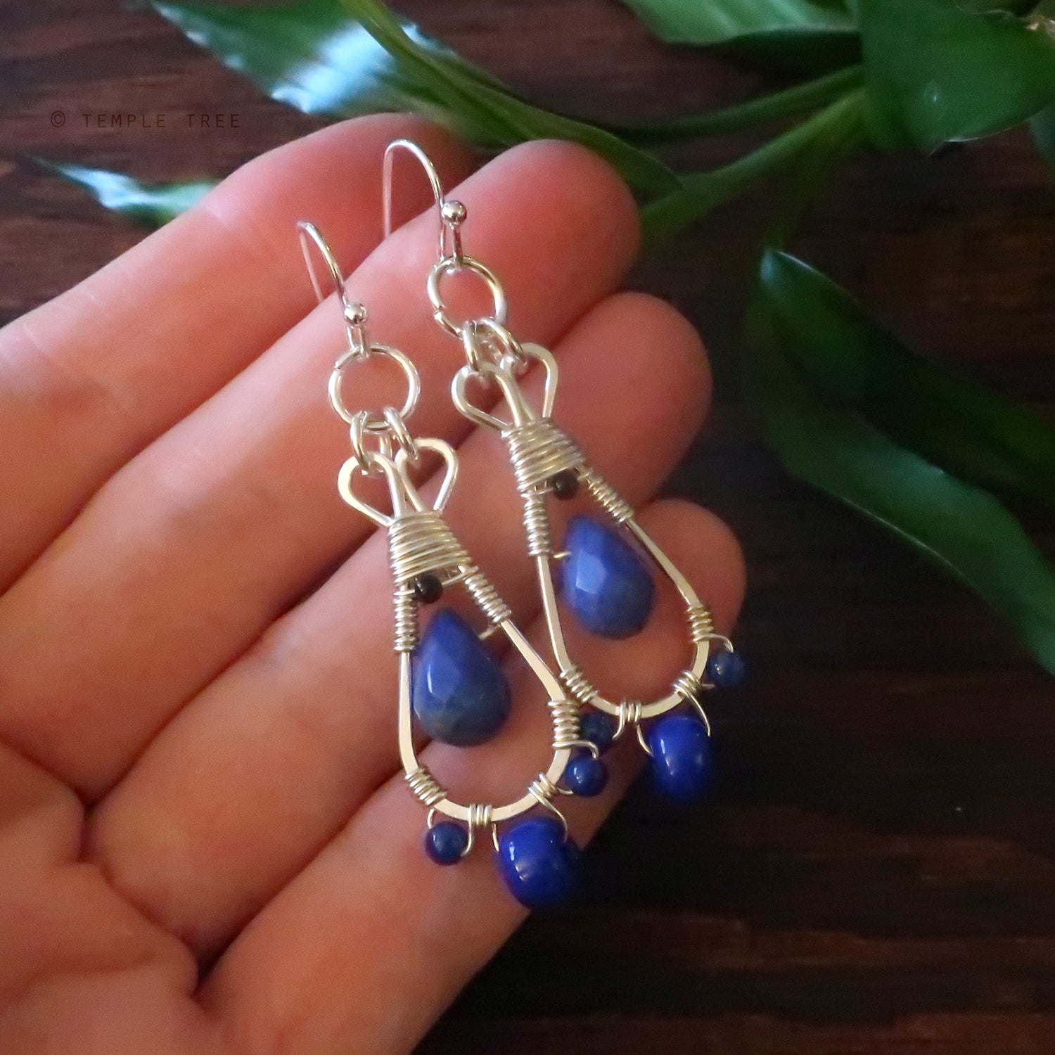 Temple Tree Silver-Plated Pendulum Dangle Earrings - Lapis Lazuli