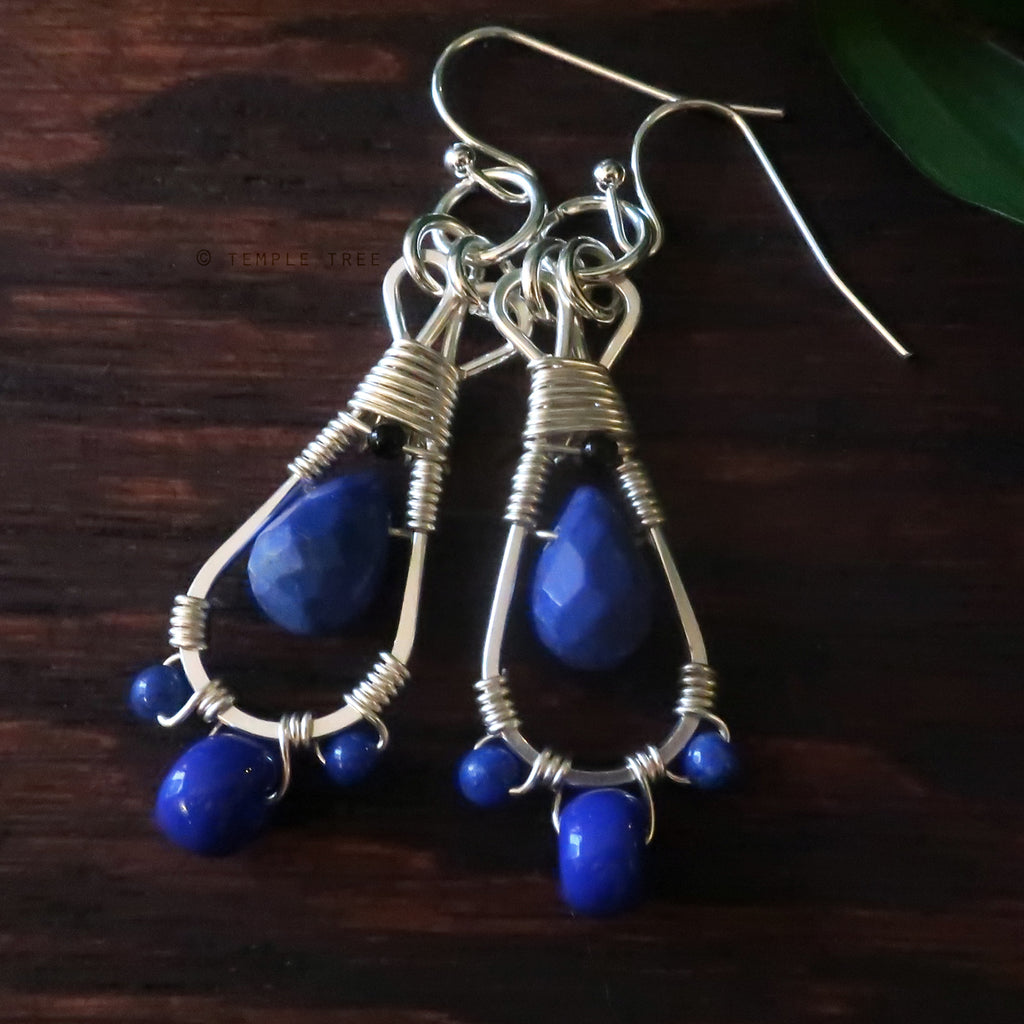 Temple Tree Silver-Plated Pendulum Dangle Earrings - Lapis Lazuli