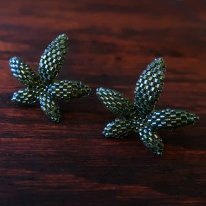 Heart in Hawaii Beaded Leaf Stud Earrings