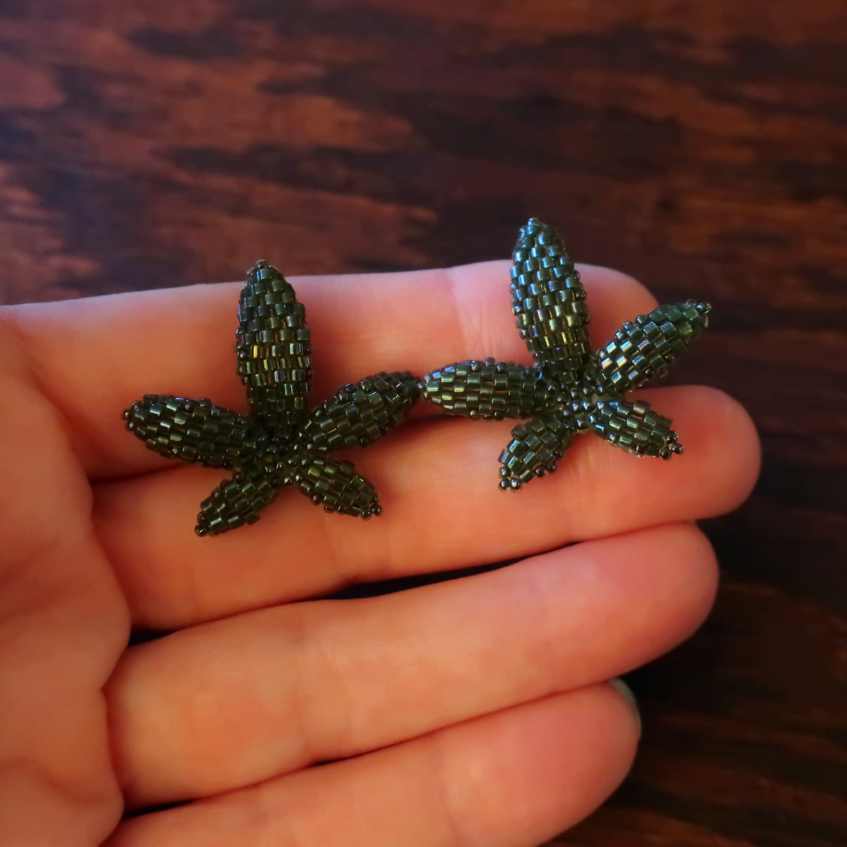 Heart in Hawaii Beaded Leaf Stud Earrings