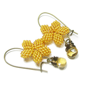 Heart in Hawaii Plumeria Flower Kahiko Earrings - Mango and Citrine