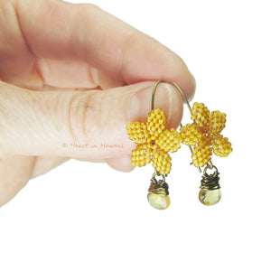 Heart in Hawaii Plumeria Flower Kahiko Earrings - Mango and Citrine