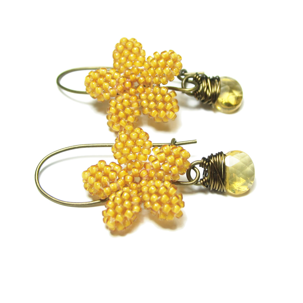 Heart in Hawaii Plumeria Flower Kahiko Earrings - Mango and Citrine