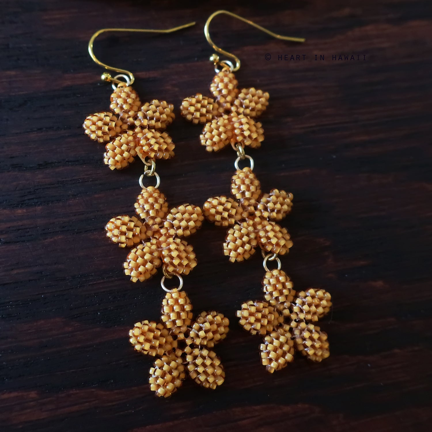Heart in Hawaii Triple Plumeria Long Dangle Earrings - Mango