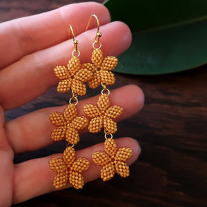 Heart in Hawaii Triple Plumeria Long Dangle Earrings - Mango