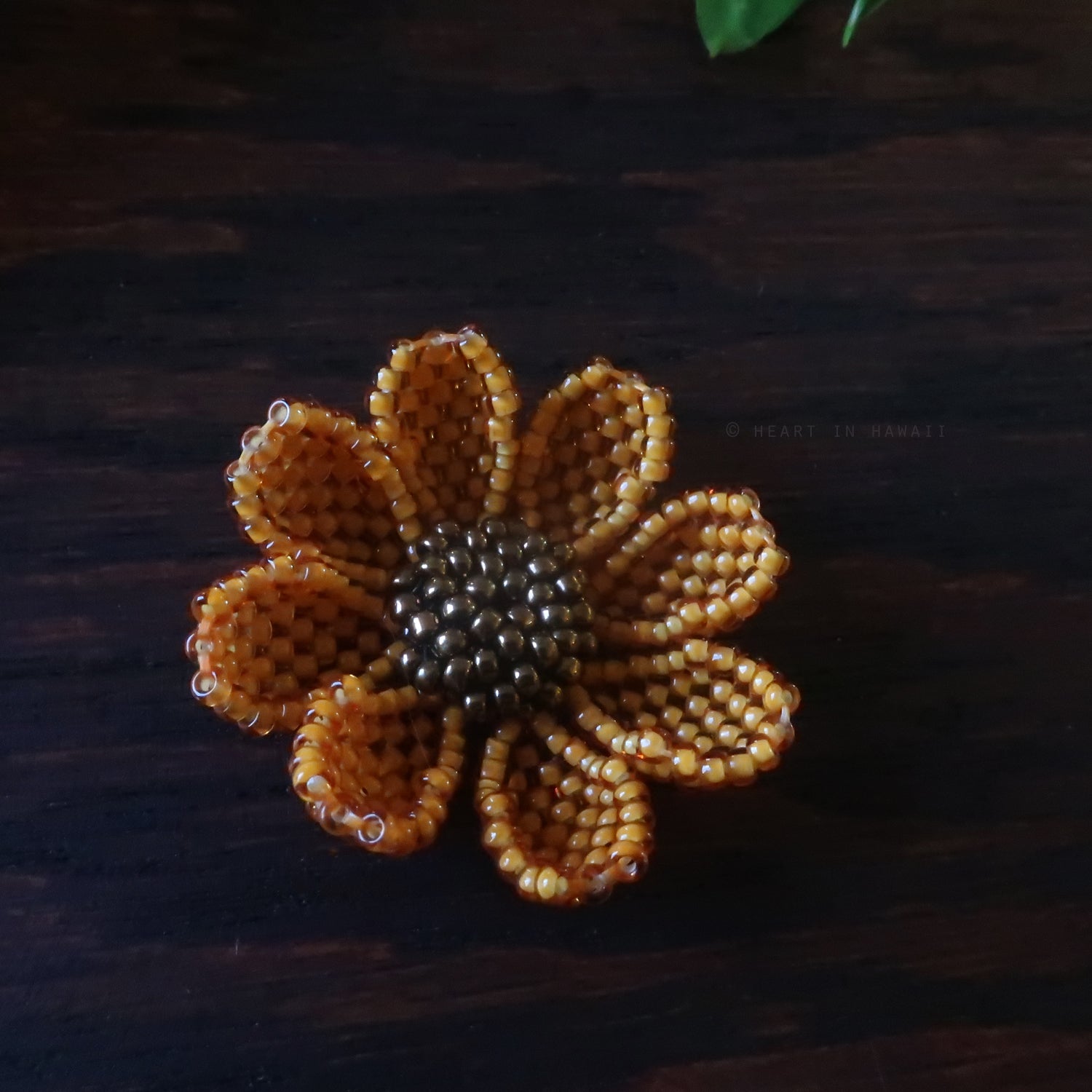 Heart in Hawaii Beaded Cosmos Flower Brooch - Marigold