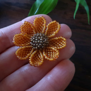 Heart in Hawaii Beaded Cosmos Flower Brooch - Marigold