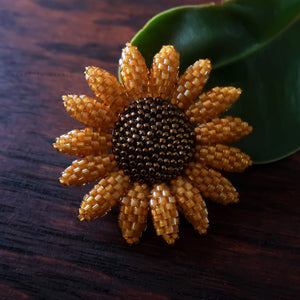 Heart in Hawaii Beaded Sunflower Brooch or Pendant - Marigold with Bronze