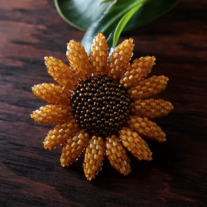 Heart in Hawaii Beaded Sunflower Brooch or Pendant - Marigold with Bronze