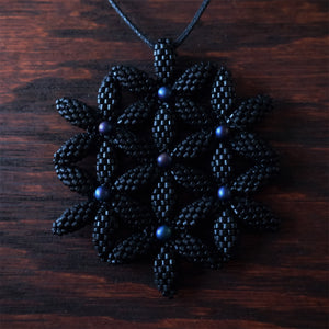 Temple Tree Flower of Life Beaded Pendant - Matte Black