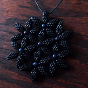 Temple Tree Flower of Life Beaded Pendant - Matte Black