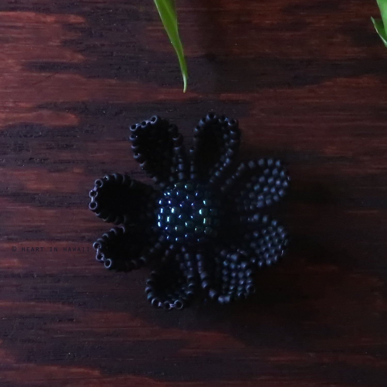 Heart in Hawaii Beaded Cosmos Flower Brooch - Matte Black and Galactic Blue