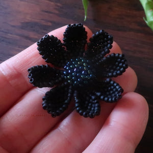 Heart in Hawaii Beaded Cosmos Flower Brooch - Matte Black and Galactic Blue