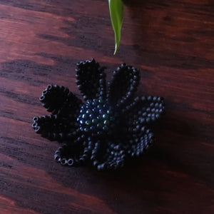 Heart in Hawaii Beaded Cosmos Flower Brooch - Matte Black and Galactic Blue