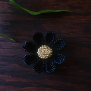 Heart in Hawaii Beaded Cosmos Flower Brooch - Matte Black and Gold