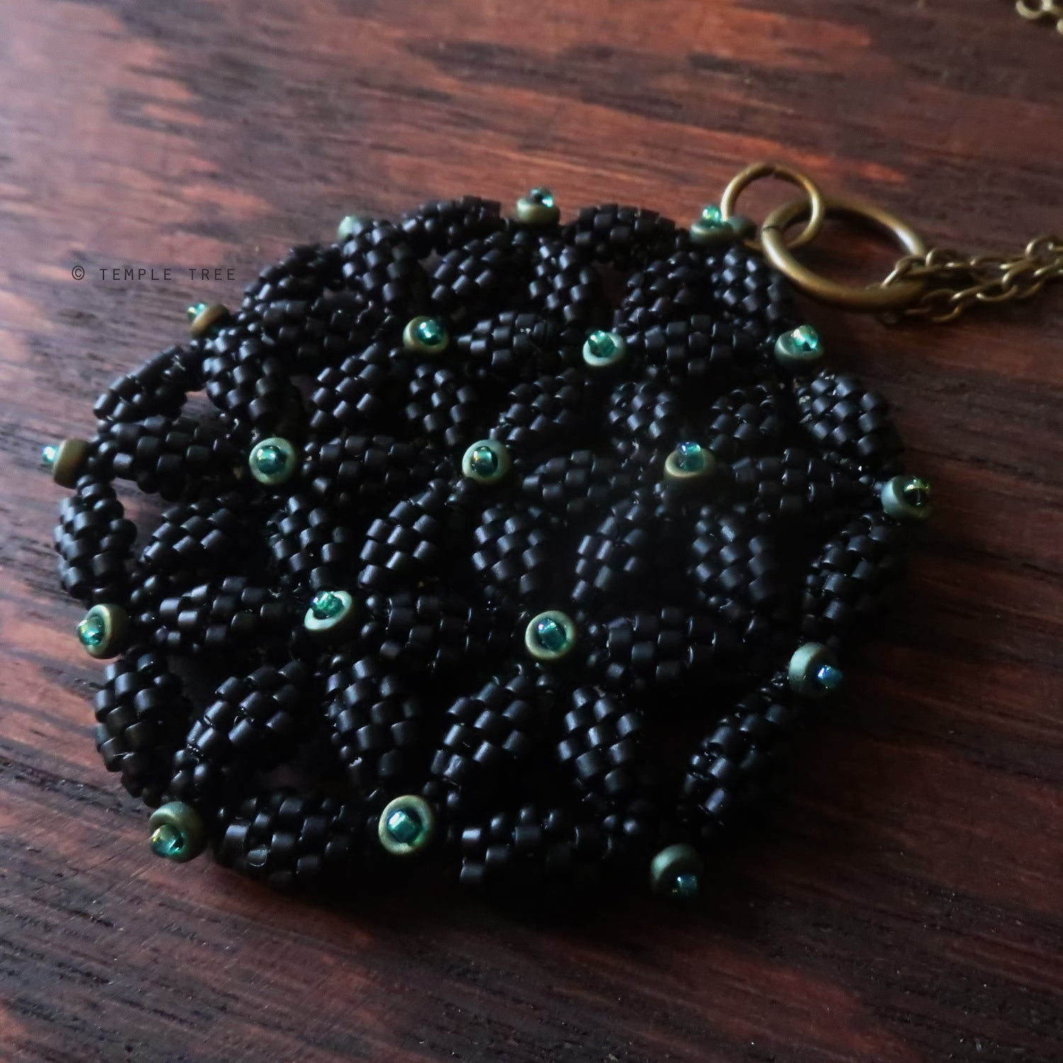 Temple Tree Flower of Life Beaded Pendant v2 - Matte Black