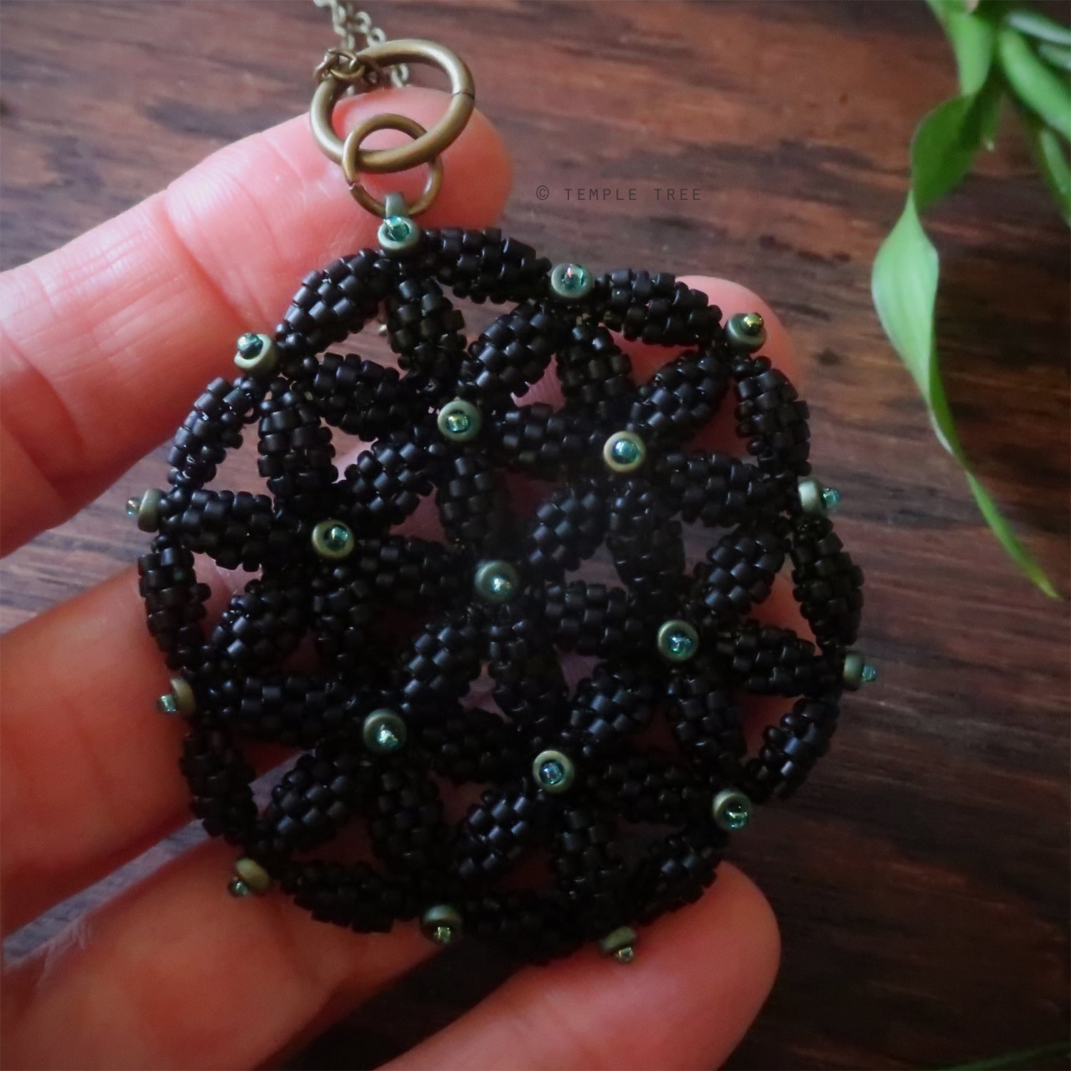 Temple Tree Flower of Life Beaded Pendant v2 - Matte Black