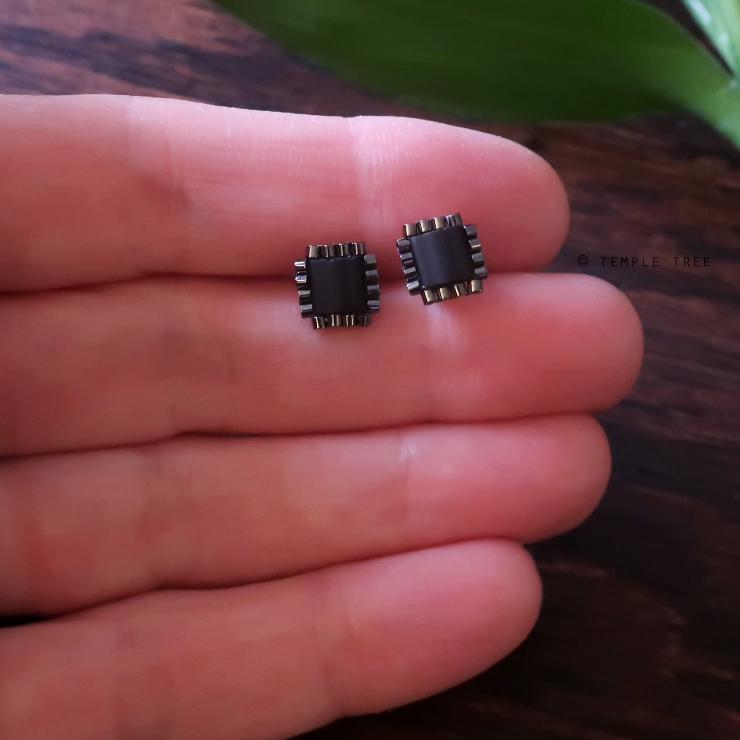 Tiny Computer Microchip Stud Earrings by Temple Tree