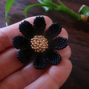 Heart in Hawaii Beaded Cosmos Flower Brooch - Matte Black and Rose Gold