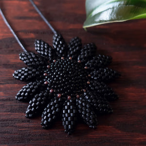 Heart in Hawaii Beaded Sunflower Pendant - Matte Black