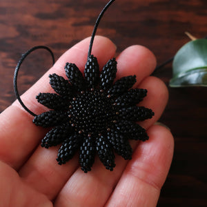 Heart in Hawaii Beaded Sunflower Pendant - Matte Black