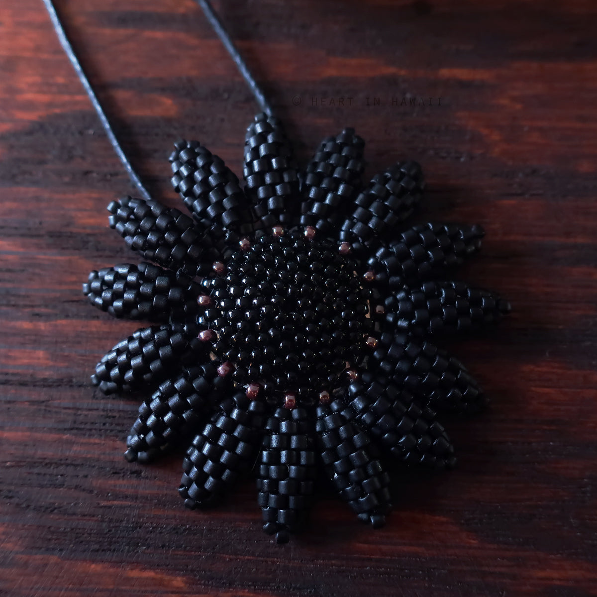 Heart in Hawaii Beaded Sunflower Pendant - Matte Black