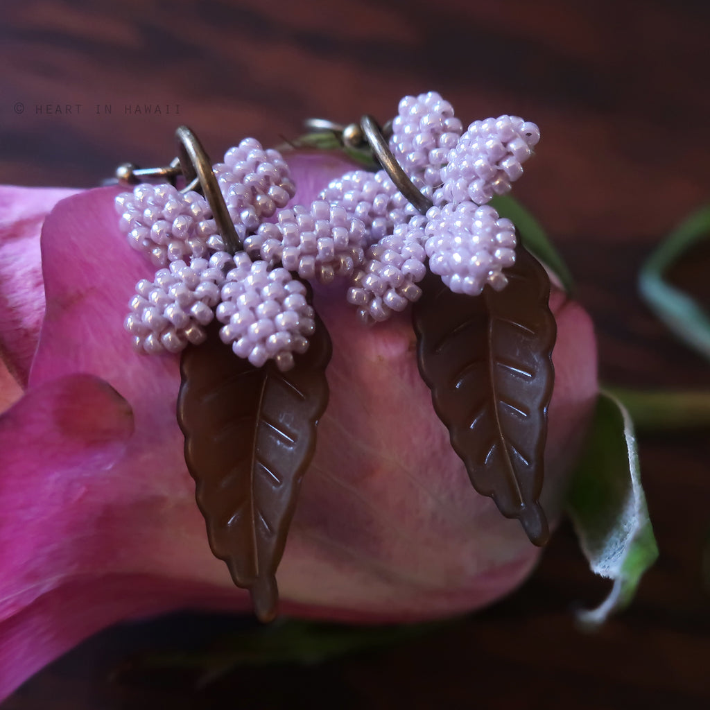 Heart in Hawaii Plumeria Flowers and Tropical Leaves - Mauve