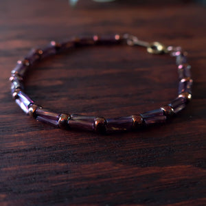 Temple Tree Bamboo Weave Beaded Bugle Bracelet - Sugar Plum - Bronze