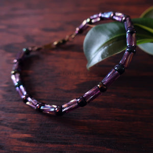 Temple Tree Bamboo Weave Beaded Bugle Bracelet - Sugar Plum - Purple