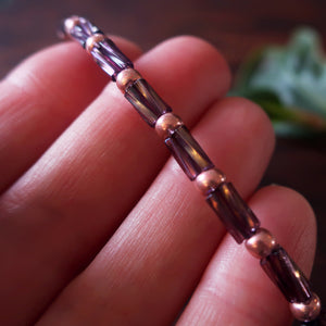 Temple Tree Bamboo Weave Beaded Bugle Bracelet - Sugar Plum - Rose Gold