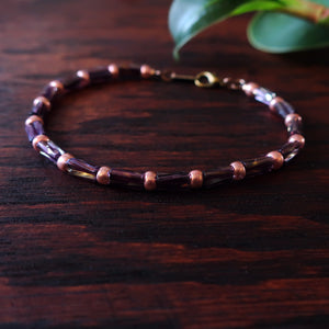 Temple Tree Bamboo Weave Beaded Bugle Bracelet - Sugar Plum - Rose Gold