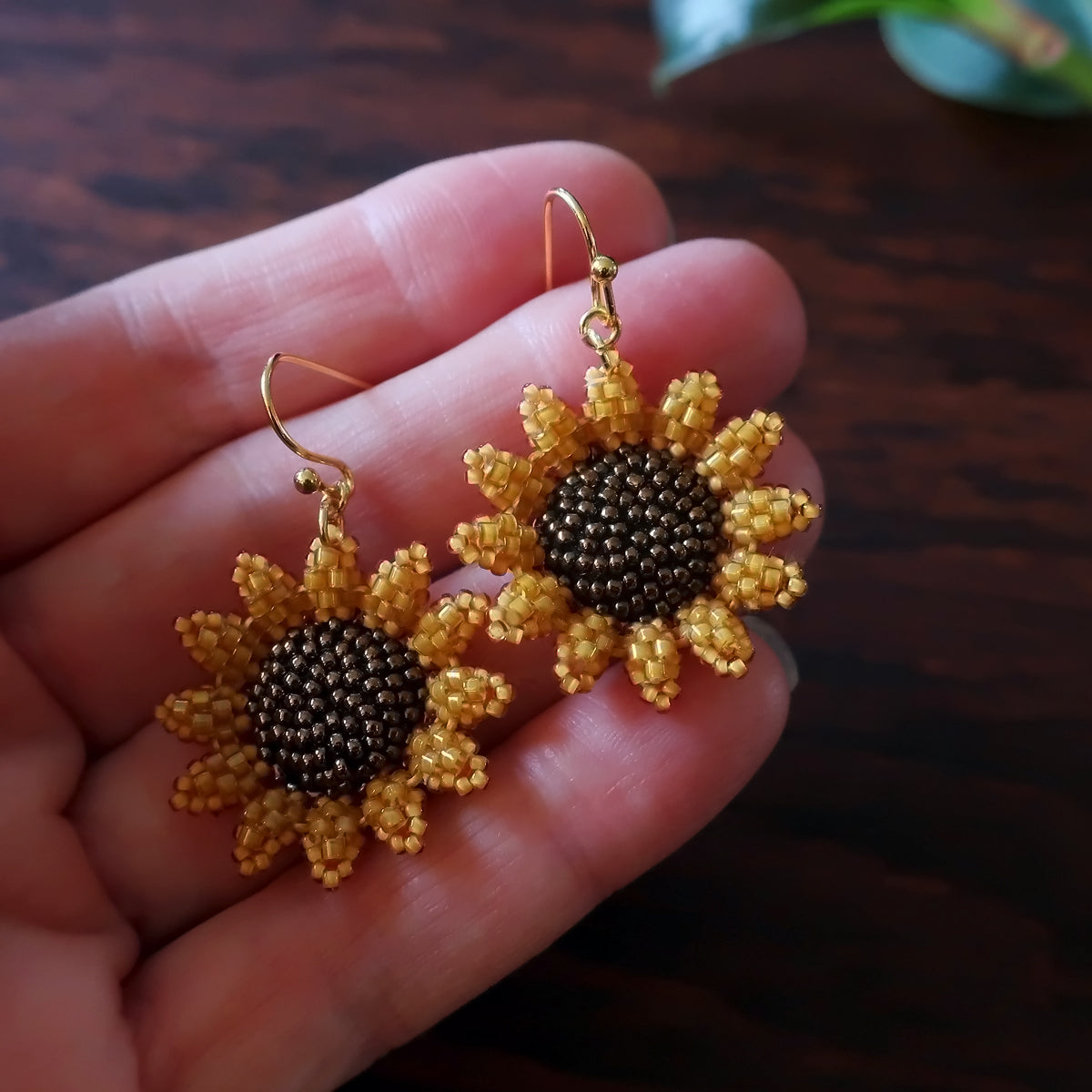 Heart in Hawaii Mini Beaded Sunflower Earrings - Marigold