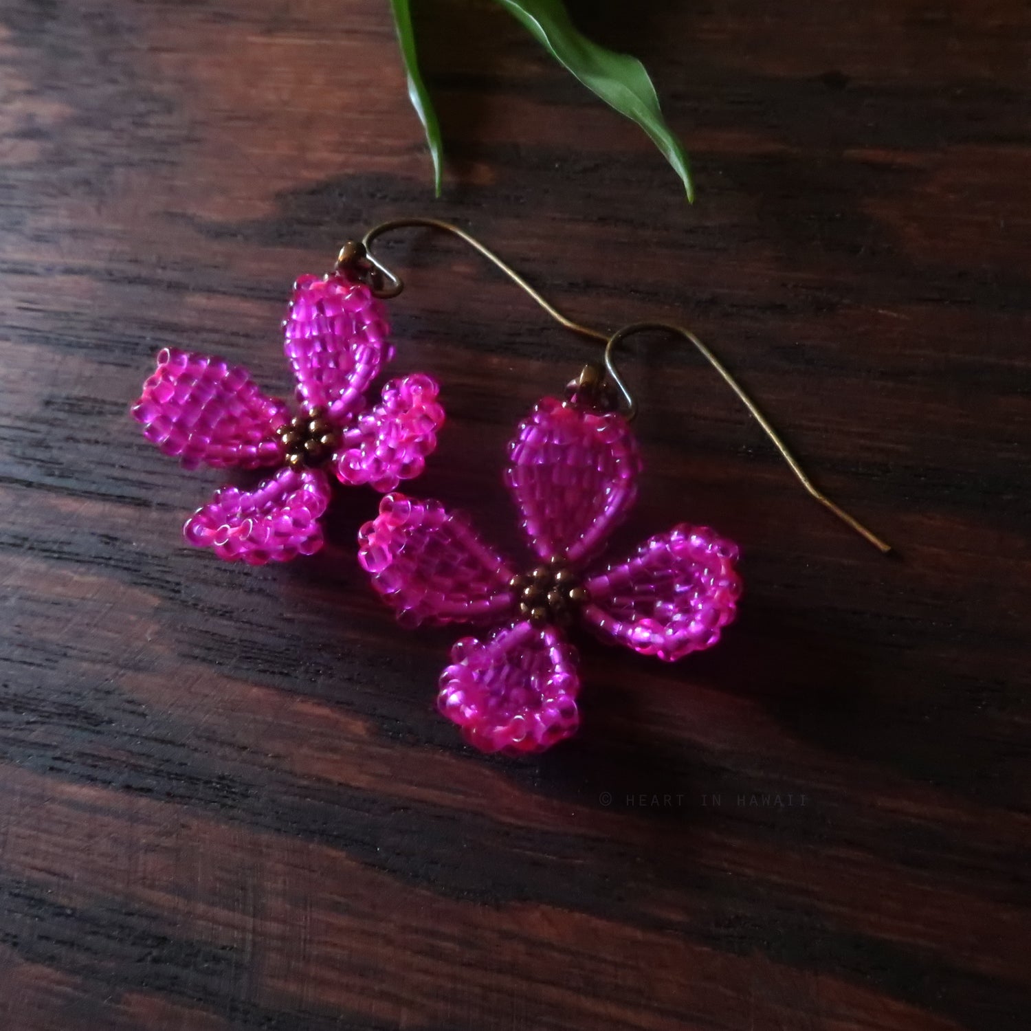 Heart in Hawaii Mini Beaded Dogwood Quatrefoil Earrings - Fuchsia