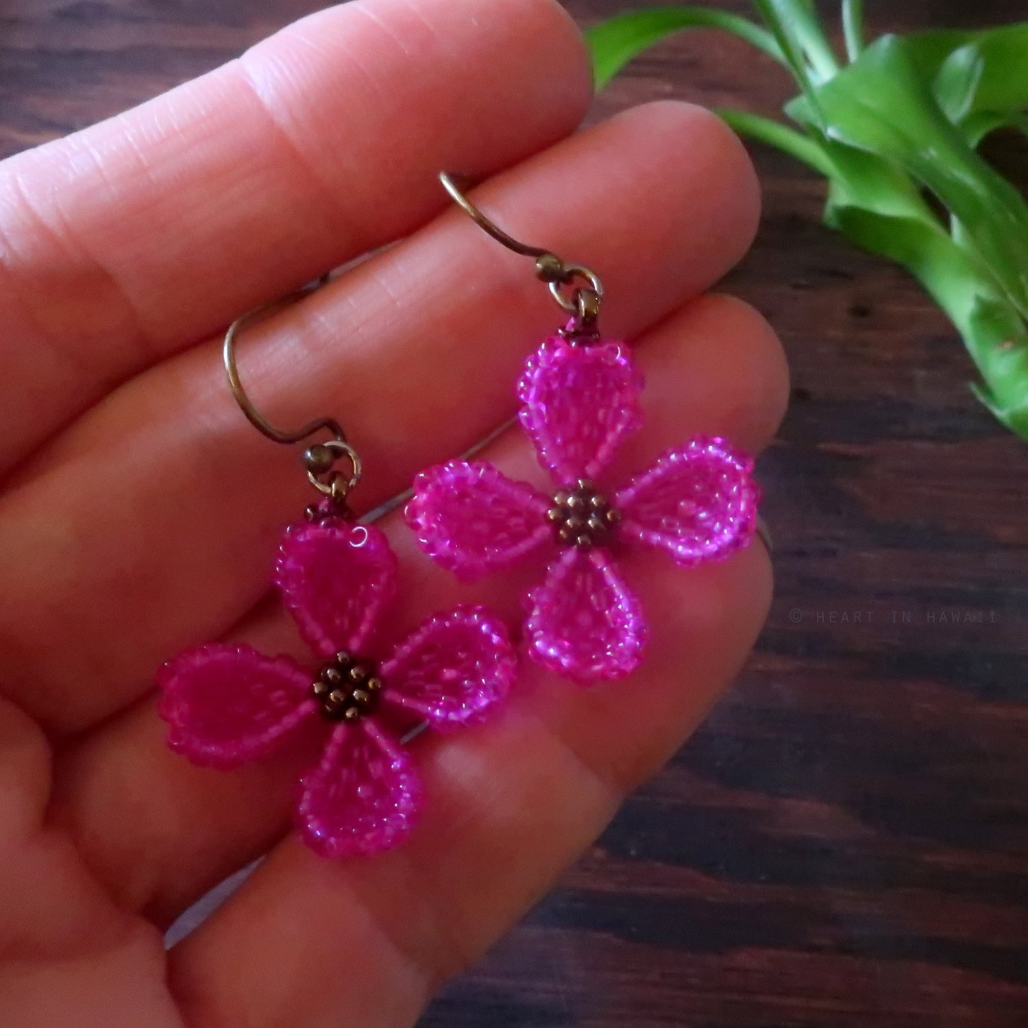 Heart in Hawaii Mini Beaded Dogwood Quatrefoil Earrings - Fuchsia