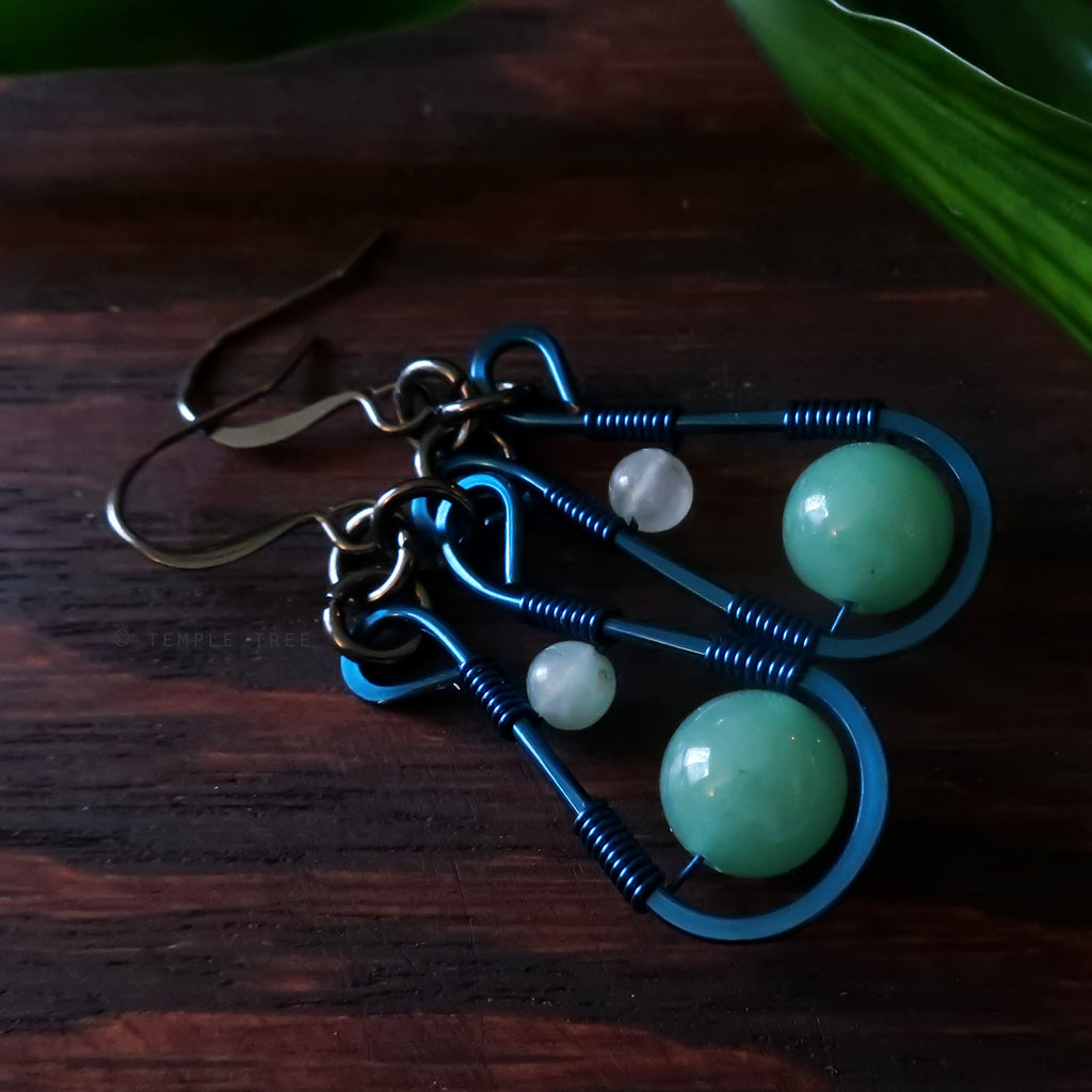 Temple Tree Pendulum Dangle Spinner Earrings in Blue - Aventurine