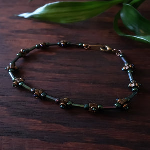 Temple Tree Lost Circuitry Beadwoven Bracelet with Rivets v3 - NeoChrome (bronze)