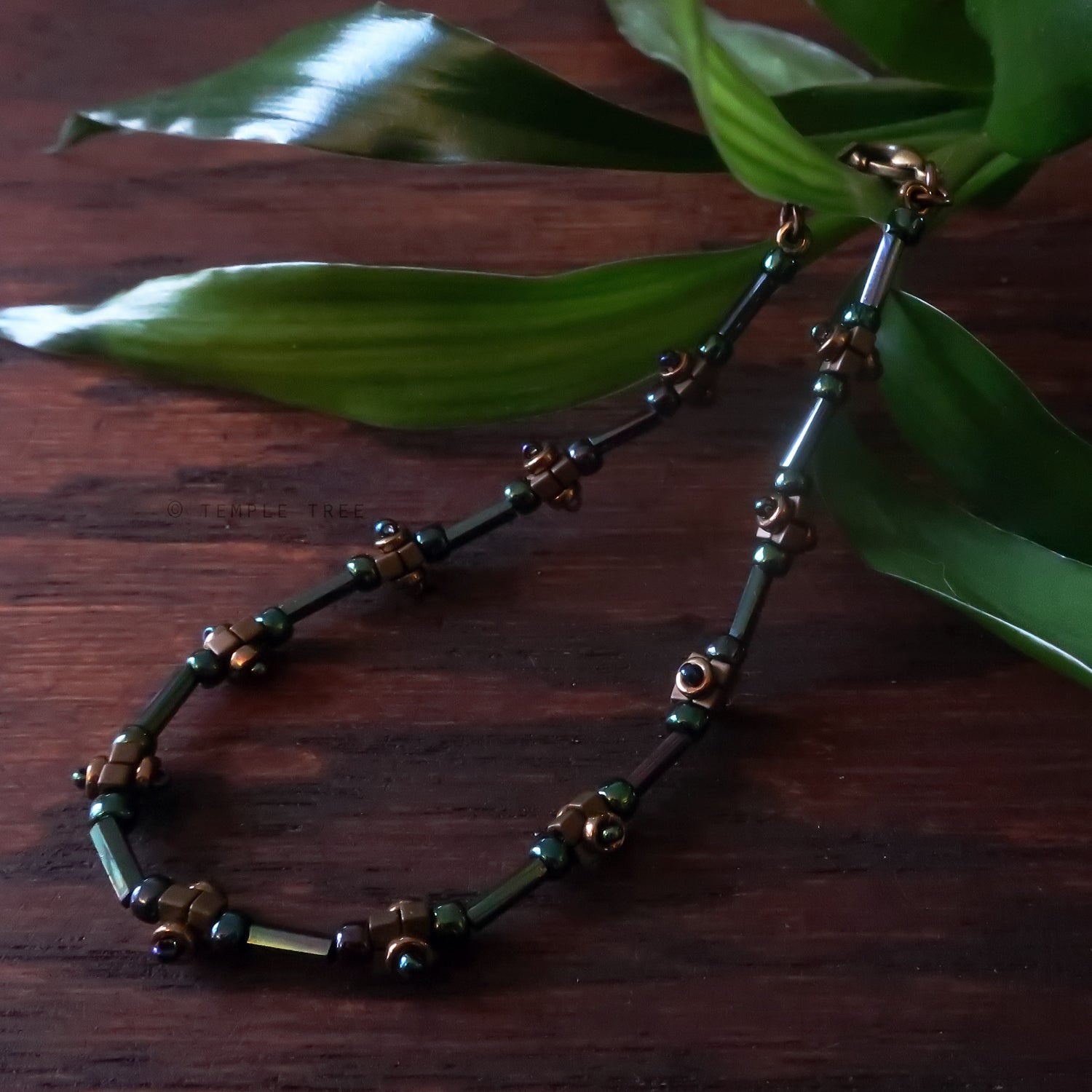 Temple Tree Lost Circuitry Beadwoven Bracelet with Rivets v3 - NeoChrome (bronze)