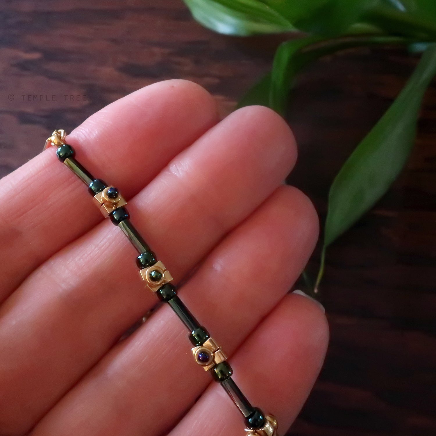 Temple Tree Lost Circuitry Beadwoven Bracelet with Rivets v3 - NeoChrome (gold)