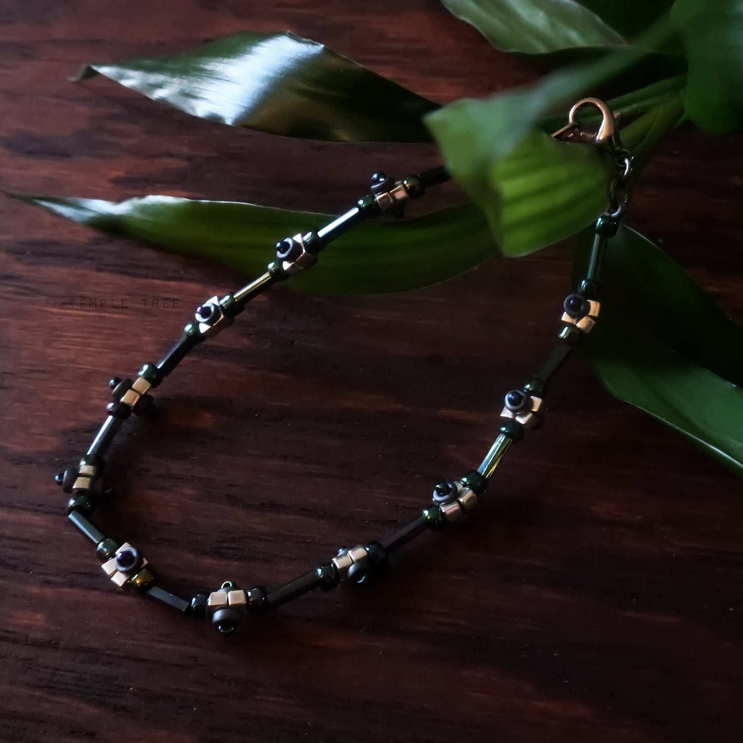 Temple Tree Lost Circuitry Beadwoven Bracelet with Rivets v3 - NeoChrome (silver)