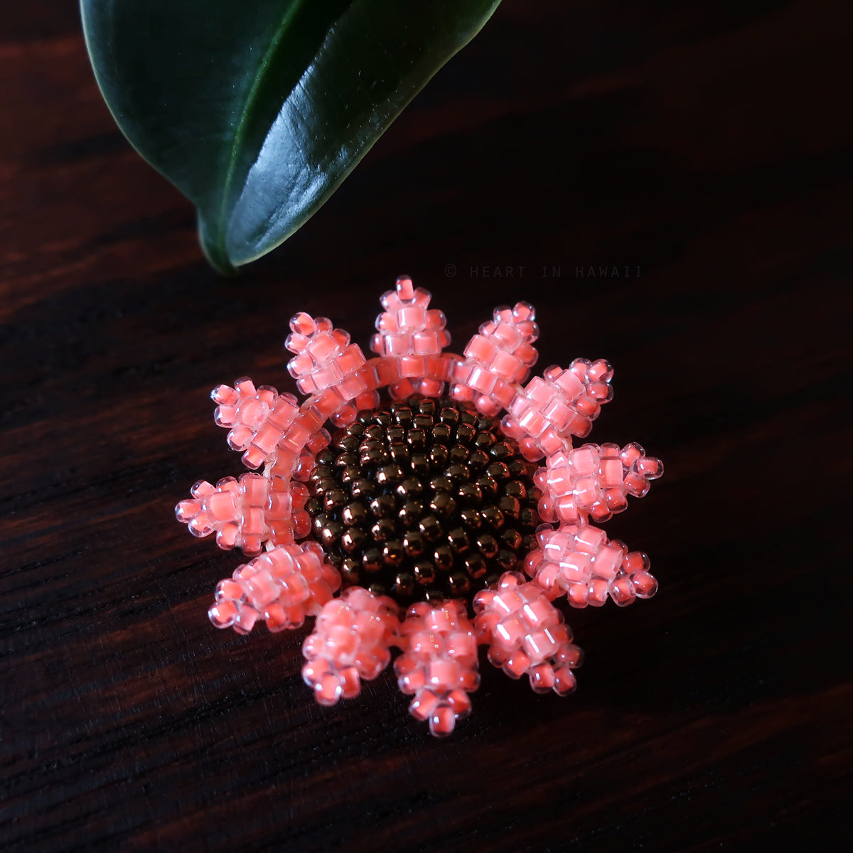 Heart in Hawaii Mini Beaded Sunflower Brooch - Neon Coral