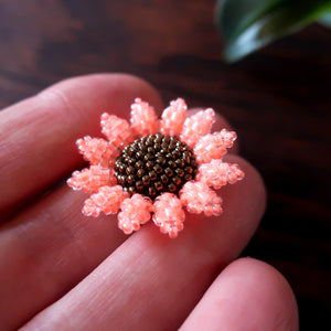 Heart in Hawaii Mini Beaded Sunflower Brooch - Neon Coral