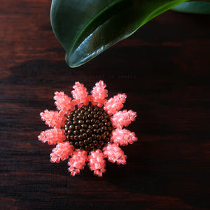 Heart in Hawaii Mini Beaded Sunflower Brooch - Neon Coral