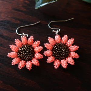Heart in Hawaii Mini Beaded Sunflower Earrings - Neon Coral