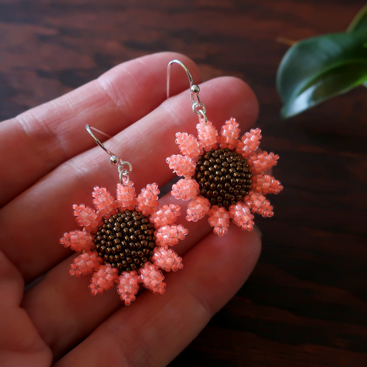 Heart in Hawaii Mini Beaded Sunflower Earrings - Neon Coral