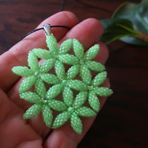 Temple Tree Flower of Life Beaded Pendant - Neon Green